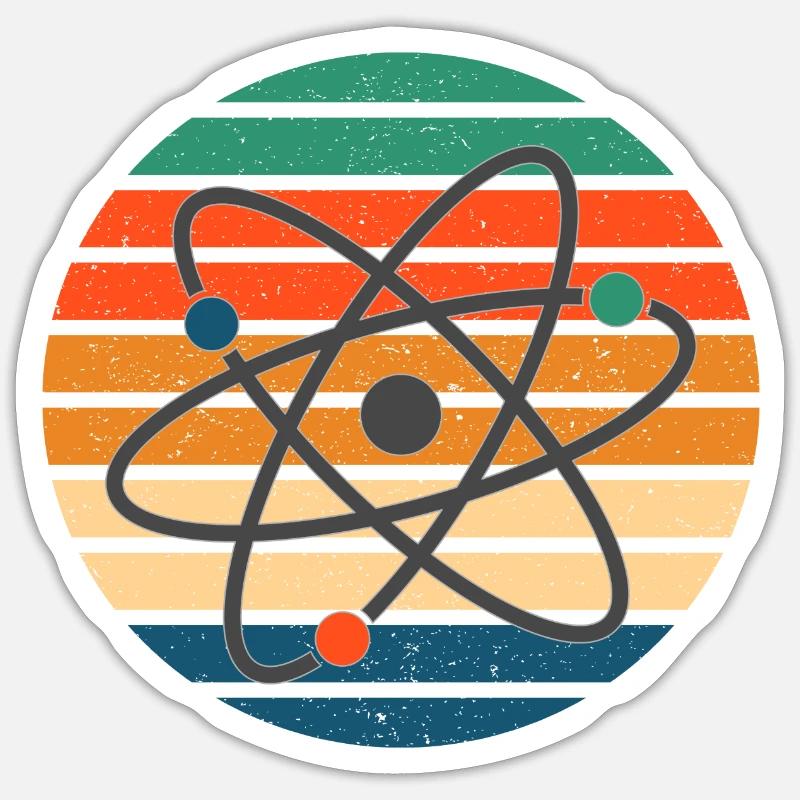 Science, retro sunset stripes - atom symbol Sticker size S (10 x 10 cm)