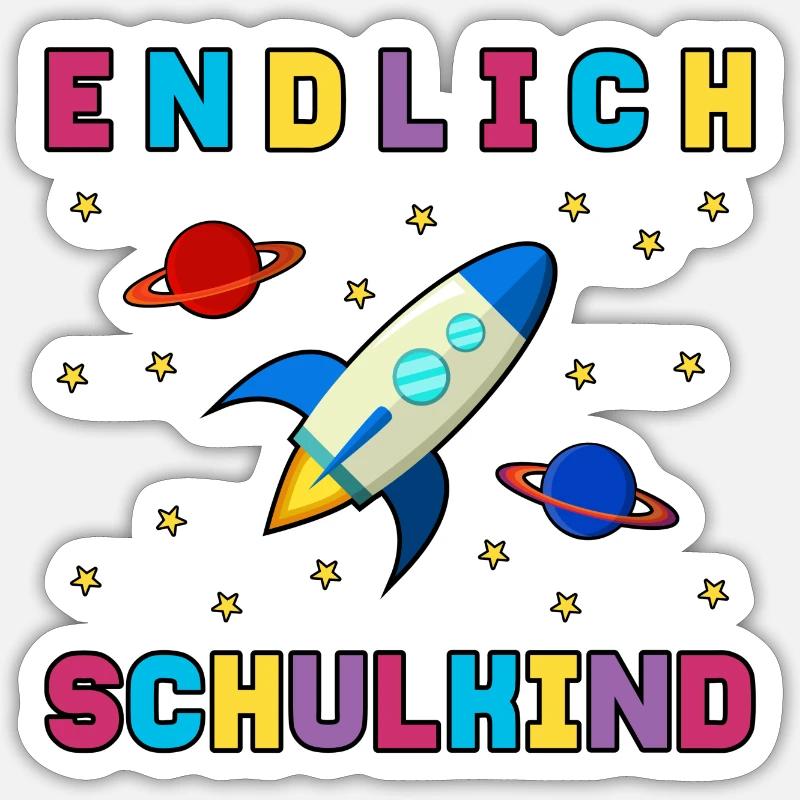 Endlich Schulkind Schulanfang Einschulung Rakete - Sticker Größe S (10 x 10 cm) - Mattweiß
