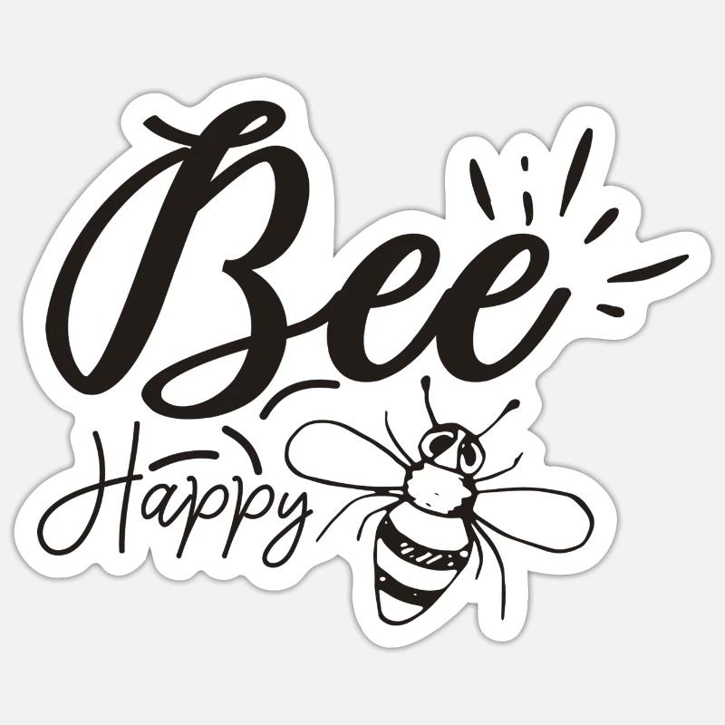 Bee Heureux - Sticker taille S (10 x 10 cm) - blanc mat