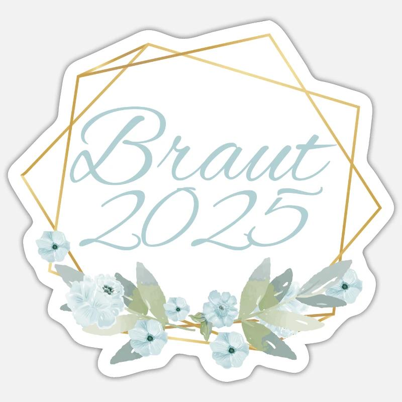 Blau Eukalyptus Boho - Braut 2025 - Sticker Größe S (10 x 10 cm) - Mattweiß