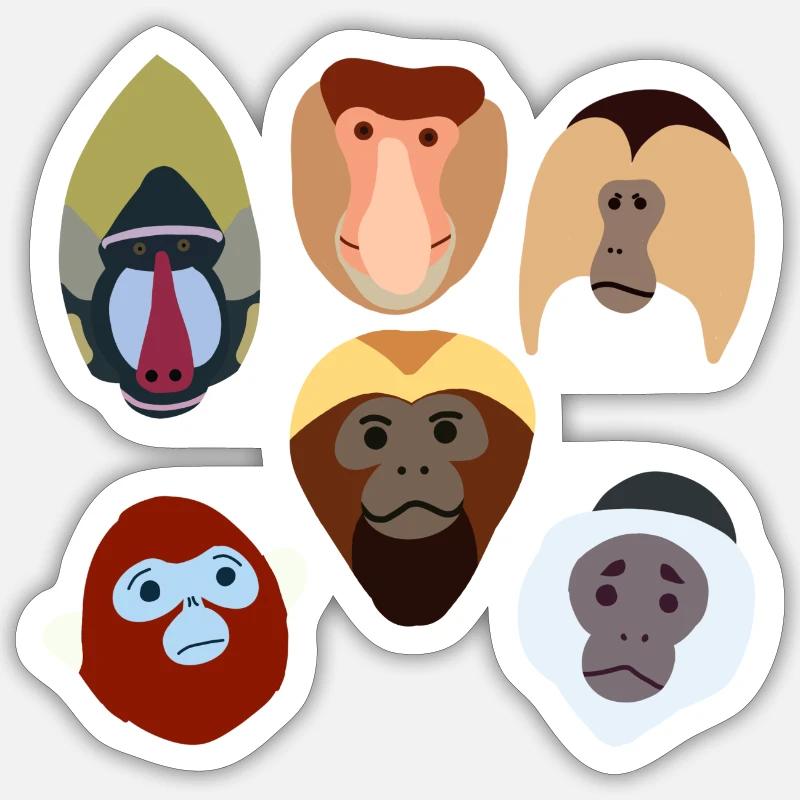Affen - Sticker Größe S (10 x 10 cm) - Mattweiß
