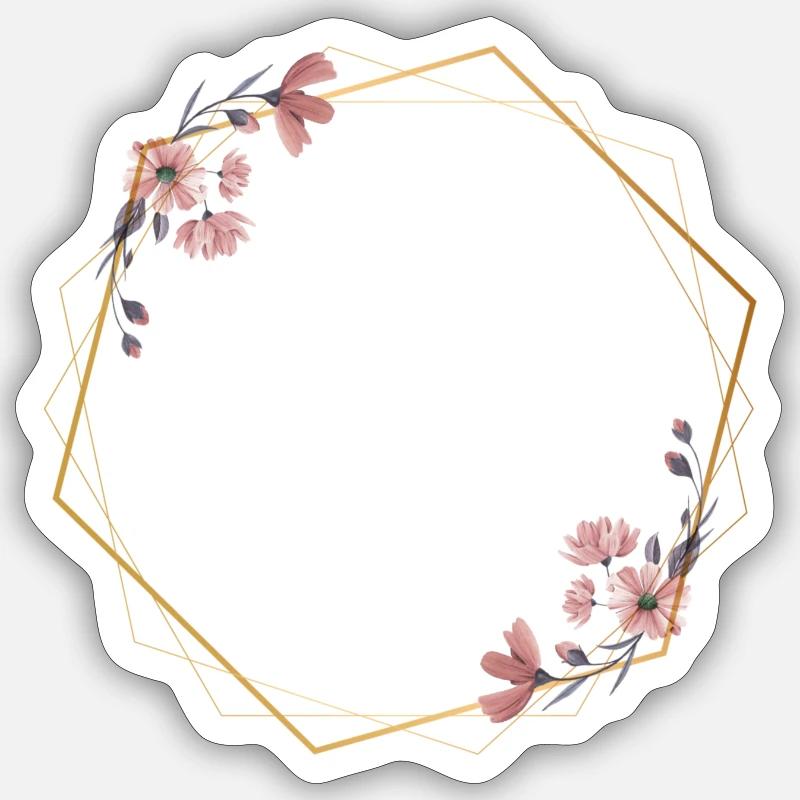 Geometric elegance with pink flowers - Sticker size S (10 x 10 cm) - white matte
