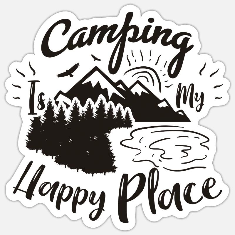 Camping ist mein glücklicher Ort - Sticker Größe S (10 x 10 cm) - Mattweiß