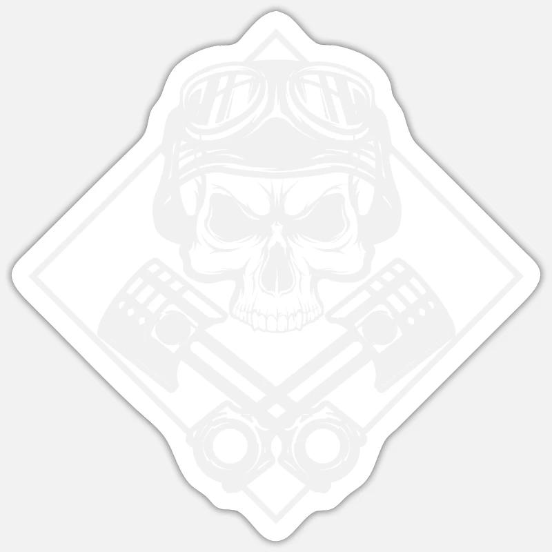 Rocker - Skull - Art Design - Biker - Sticker taille S (10 x 10 cm) - blanc mat