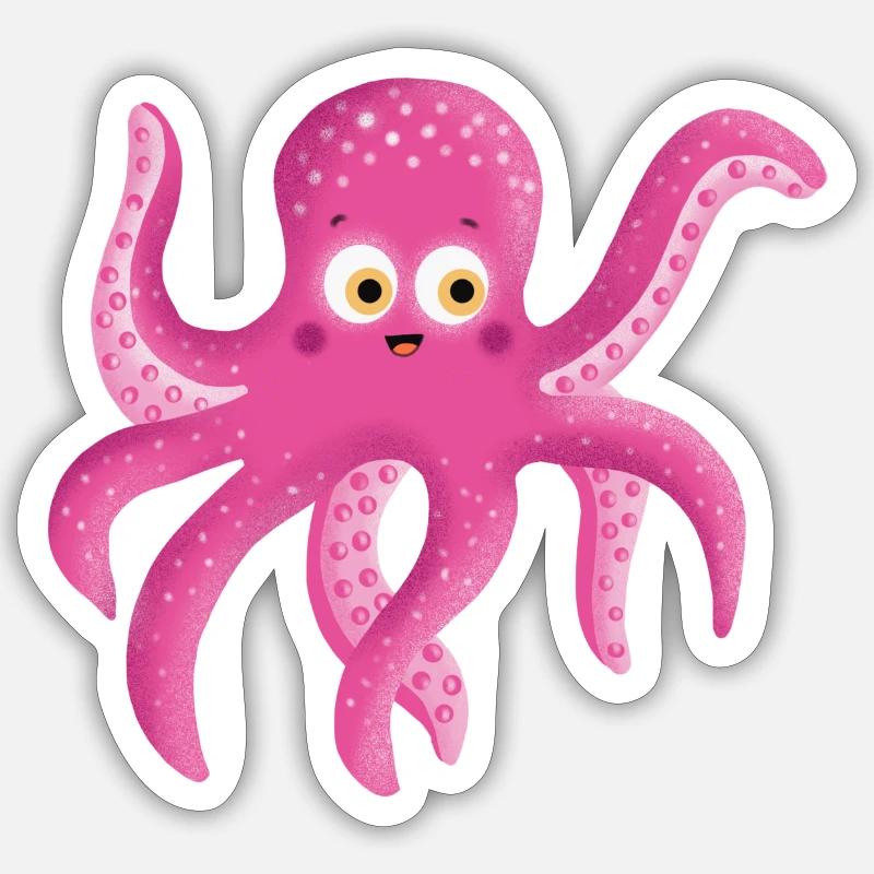 Pinke Krake - Sticker Größe S (10 x 10 cm) - Mattweiß