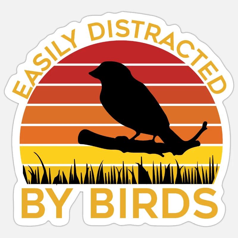 Facilement distrait par les oiseaux - Sticker taille S (10 x 10 cm) - blanc mat