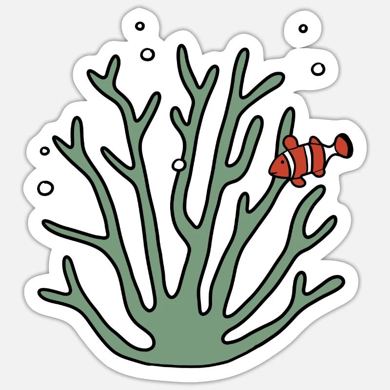 Corail poisson anémone - Sticker taille S (10 x 10 cm) - blanc mat