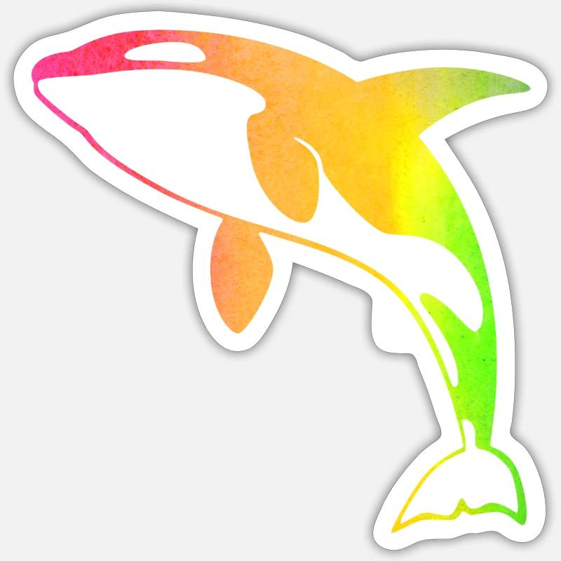 Regenbogen Orca - Sticker Größe S (10 x 10 cm) - Mattweiß