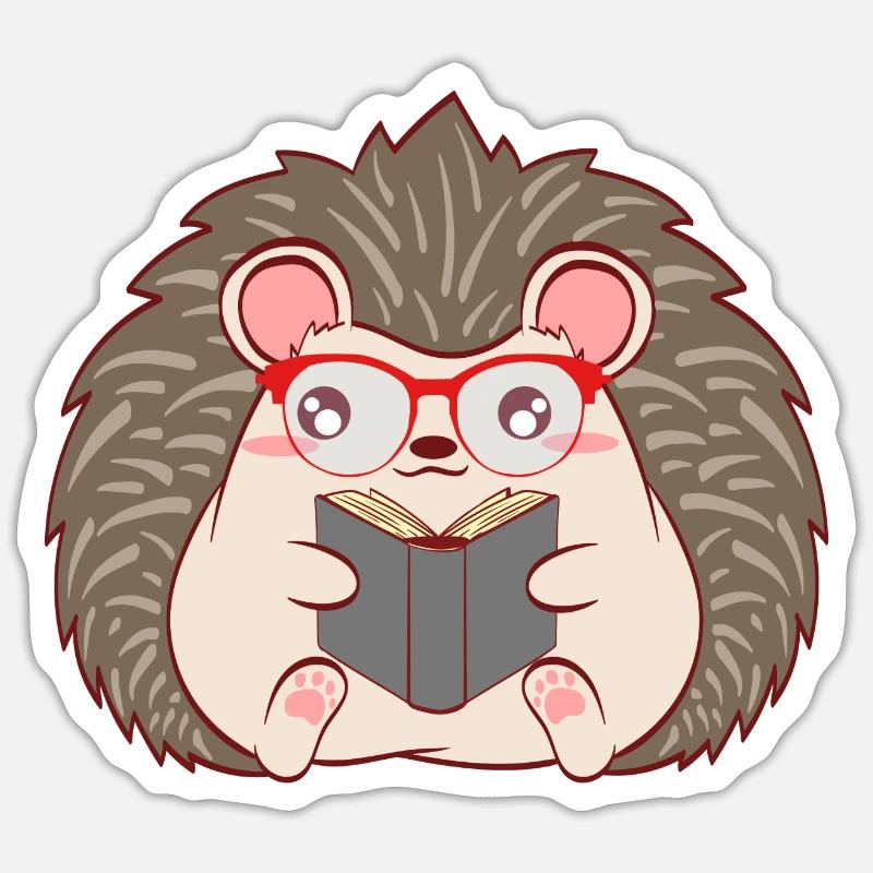 Hedgehog "Reader" Christmas Design For Students Sticker size S (10 x 10 cm)