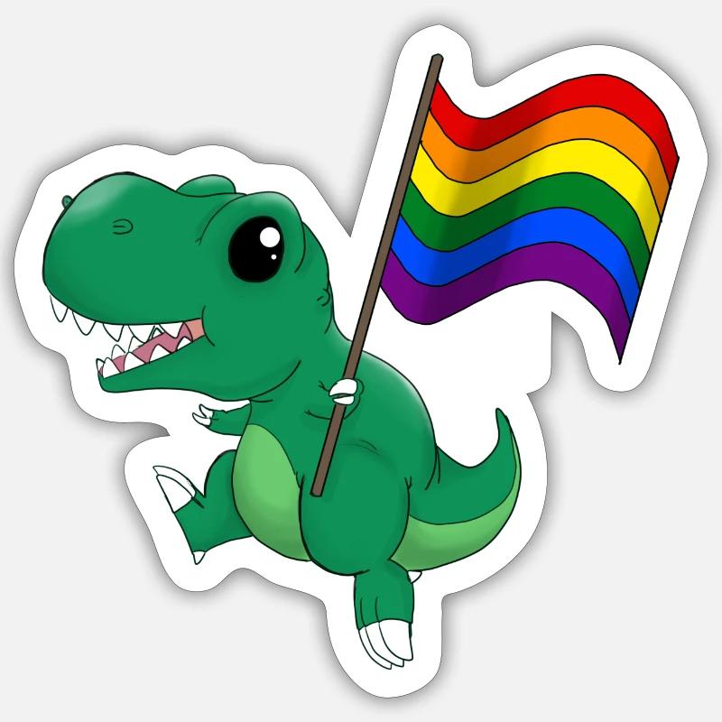 Arc-en-ciel dinosaure T-Rex Pride - Sticker taille S (10 x 10 cm) - blanc mat