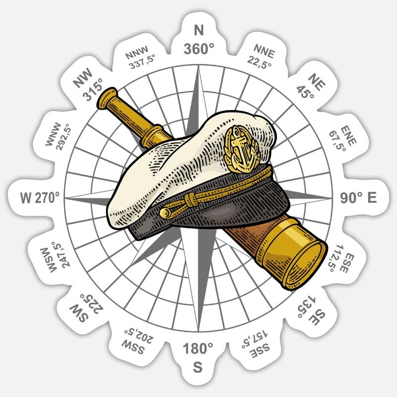 Compass captain's cap telescope - Sticker size S (10 x 10 cm) - white matte