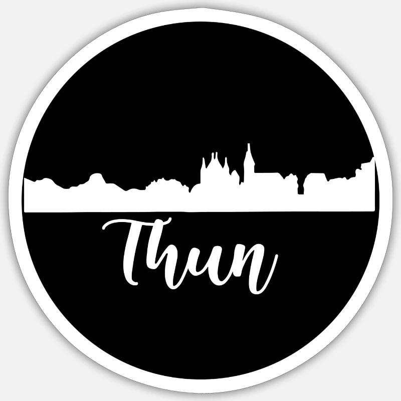 thun,skyline,graffiti, scherenschnitt,schwarz Sticker Größe S (10 x 10 cm)
