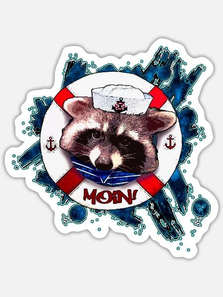 Waschbär Matrose Illustration | Yolo-Artwork - Sticker Größe S (10 x 10 cm) - Mattweiß