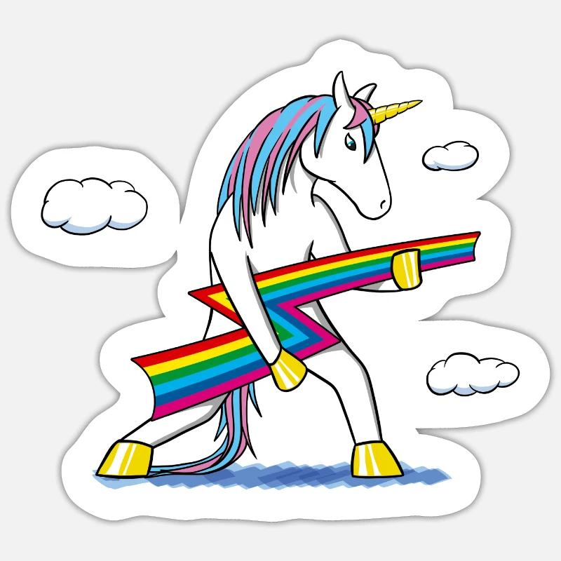 Rainbow Rock – Einhorn mit Regenbogenblitz Sticker Größe S (10 x 10 cm)