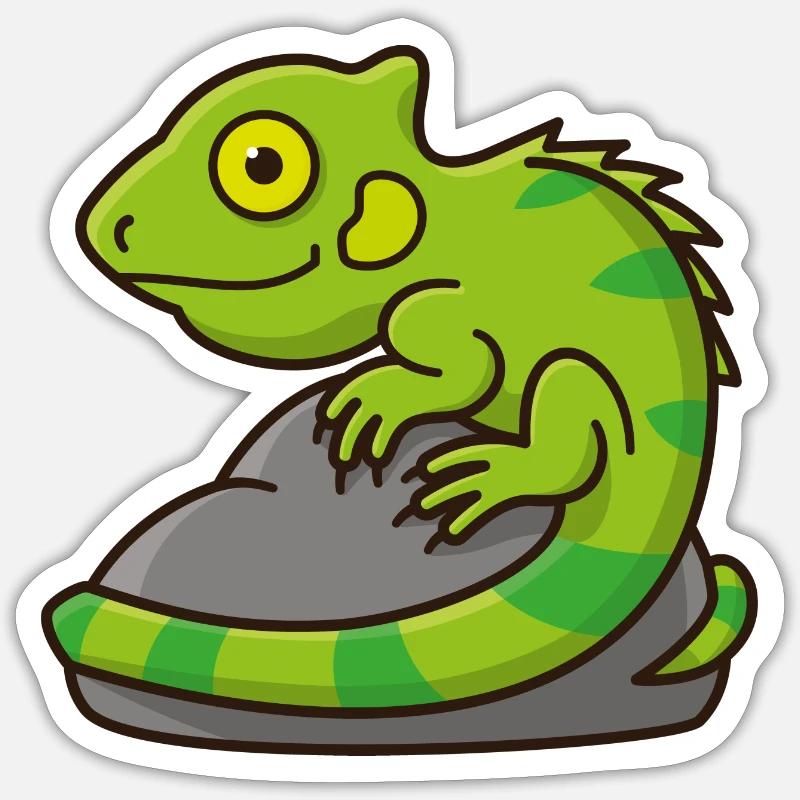Petit iguane vert sur une pierre - Sticker taille S (10 x 10 cm) - blanc mat
