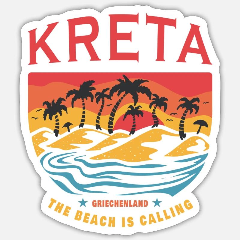 Crète Grèce Beach Design - Sticker taille S (10 x 10 cm) - blanc mat