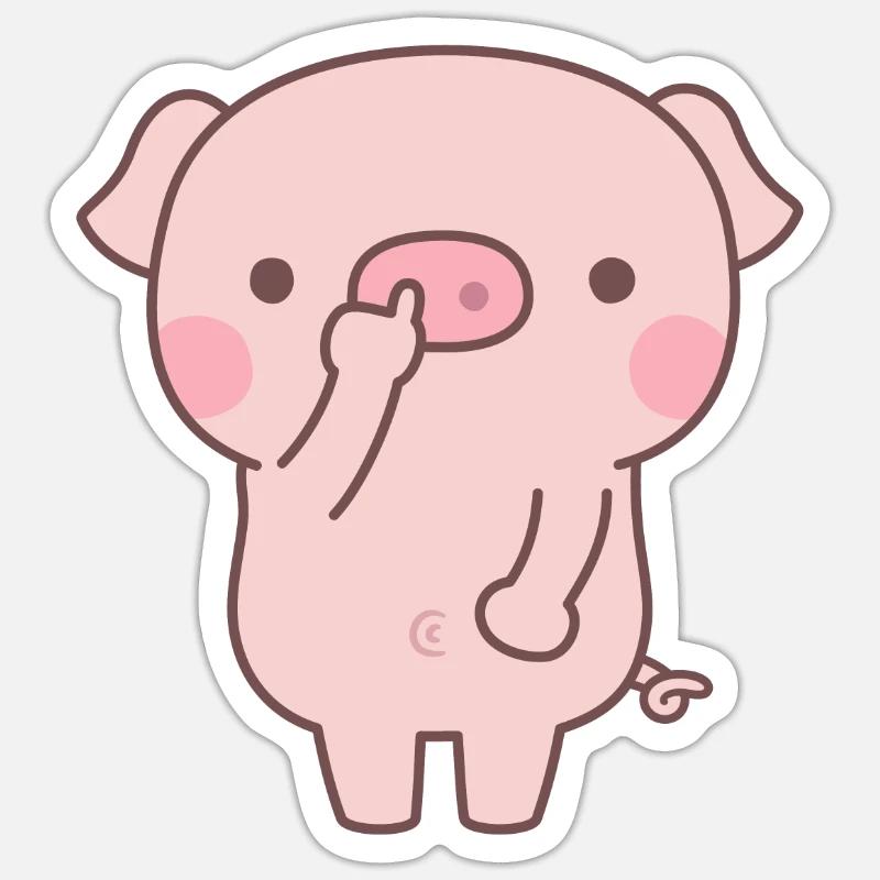 Mignon petit cochon cueillette nez Doodle - Sticker taille S (10 x 10 cm) - blanc mat