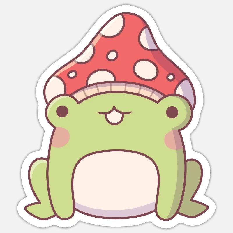 Mignon Toadstool Frog Doodle - Sticker taille S (10 x 10 cm) - blanc mat
