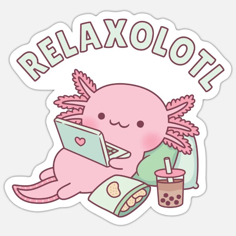 Mignon relaxant Axolotl Relaxolotl Pun - Sticker taille S (10 x 10 cm) - blanc mat