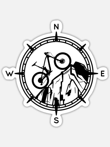 Kompass MTB Mountainbike Downhill Fully Berge - Sticker Größe S (10 x 10 cm) - Mattweiß