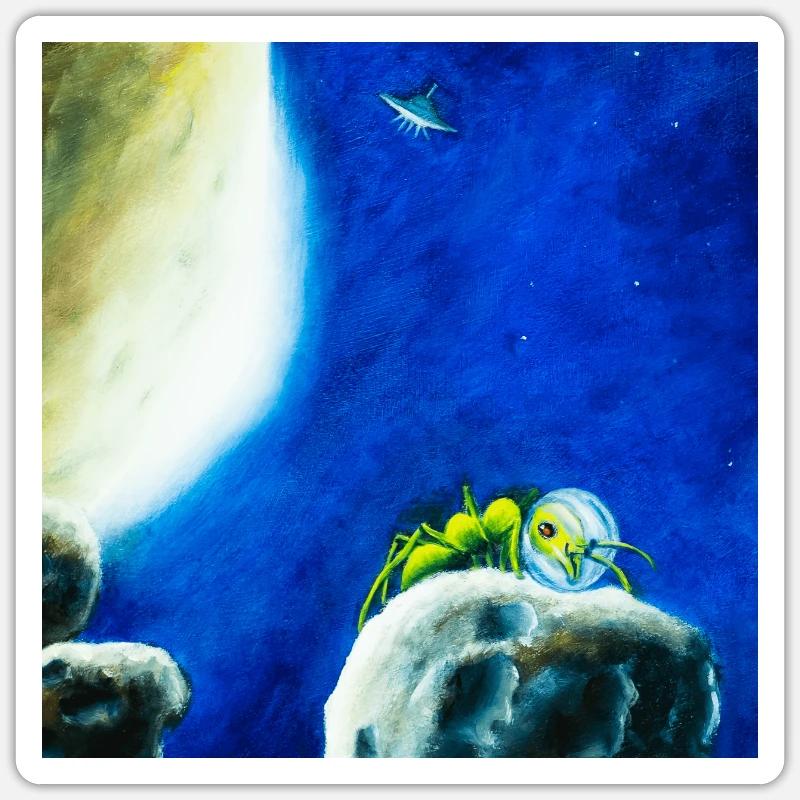 Mondameise oder Ameisonaut in der Sternennacht - Sticker Größe S (10 x 10 cm) - Mattweiß