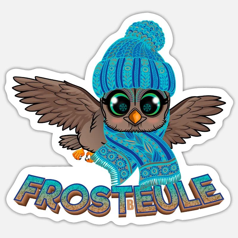 Frosteule Eule Frostbeule Herbst Winter - Sticker Größe S (10 x 10 cm) - Mattweiß