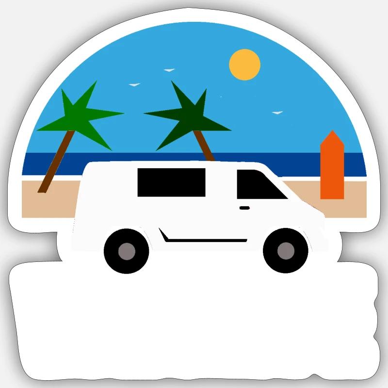 VAN LIFE - La plage - Van blanc - Sticker taille S (10 x 10 cm) - blanc mat