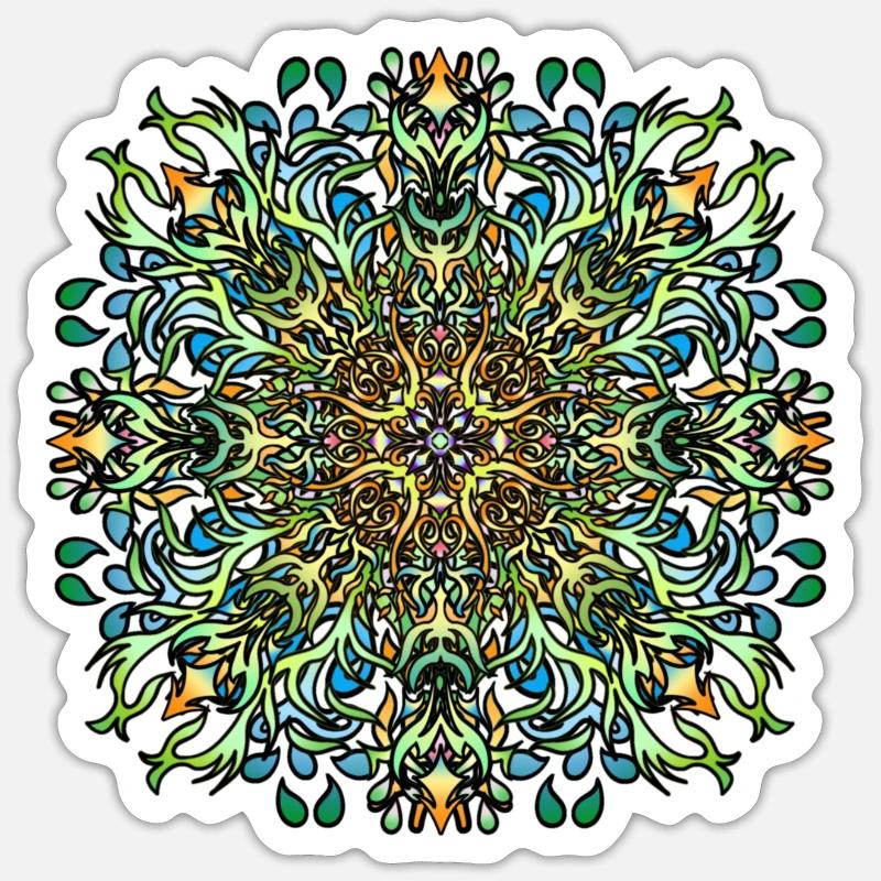 Mandala | Bunt | Leben | Geschenkidee - Sticker Größe S (10 x 10 cm) - Mattweiß