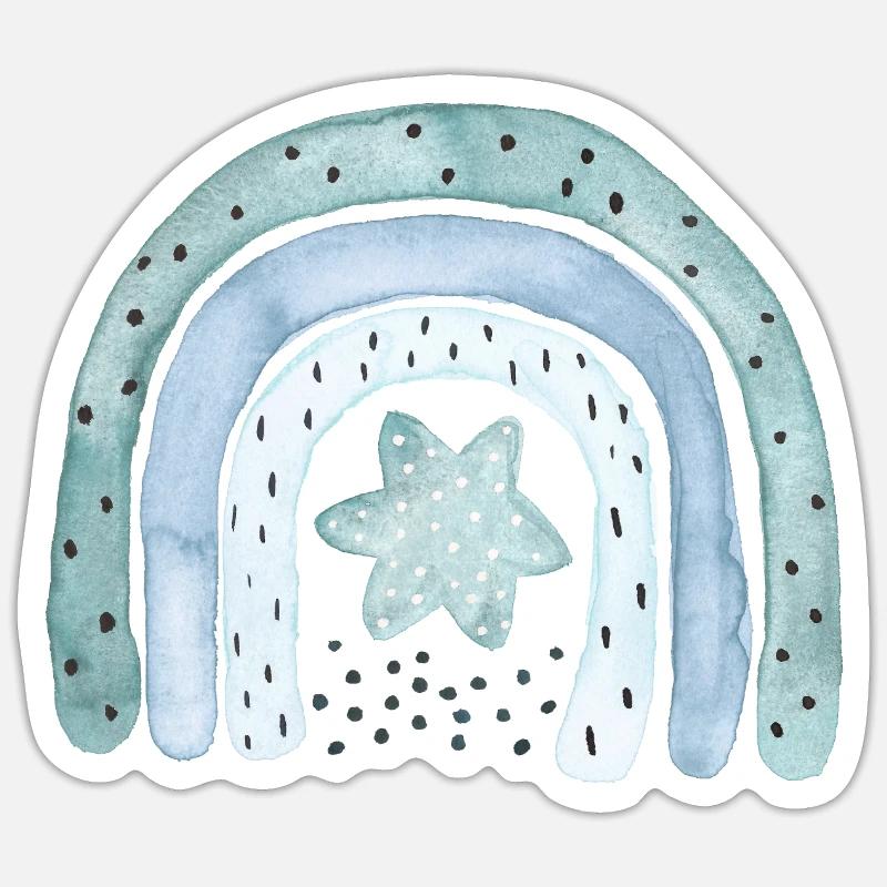 Regenbogen Jeansblau mit Sternchen - Sticker Größe S (10 x 10 cm) - Mattweiß