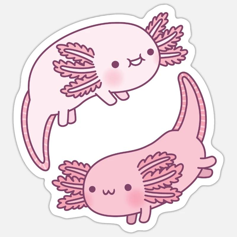 Mignon Axolotls Yin Yang - Sticker taille S (10 x 10 cm) - blanc mat