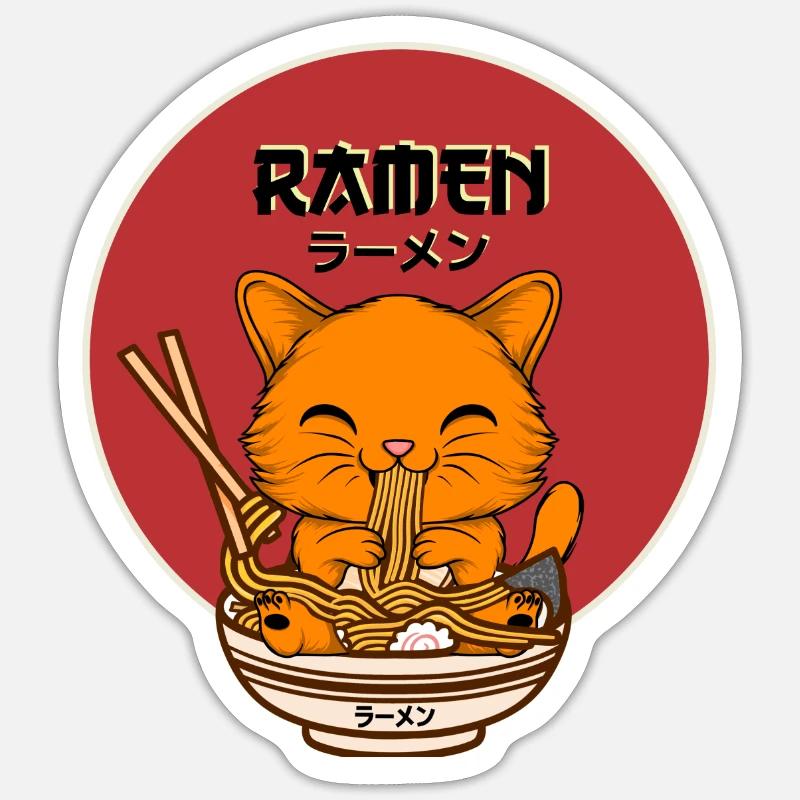 Ramen Chat - Sticker taille S (10 x 10 cm) - blanc mat