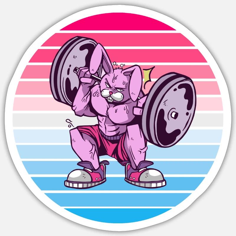 Conception de bodybuilder de lapin Sticker taille S (10 x 10 cm)