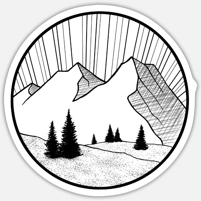 mountain drawing - Sticker size S (10 x 10 cm) - white matte