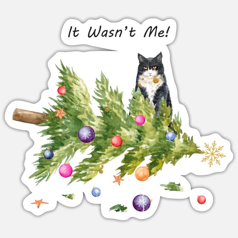 Ce n’était pas moi chat Noël Sticker taille S (10 x 10 cm)