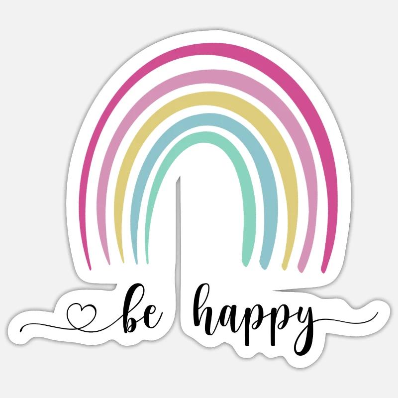 Soyez heureux arc-en-ciel - Sticker taille S (10 x 10 cm) - blanc mat