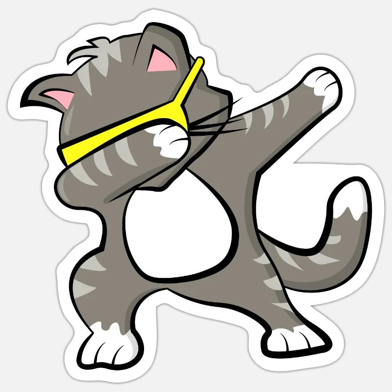 Chat Dabbing - Sticker taille S (10 x 10 cm) - blanc mat