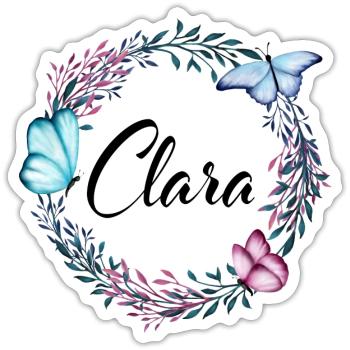 Clara, nom, lettrage, couronne de fleurs, cadeau - Sticker taille S (10 x 10 cm) - blanc mat - Devant