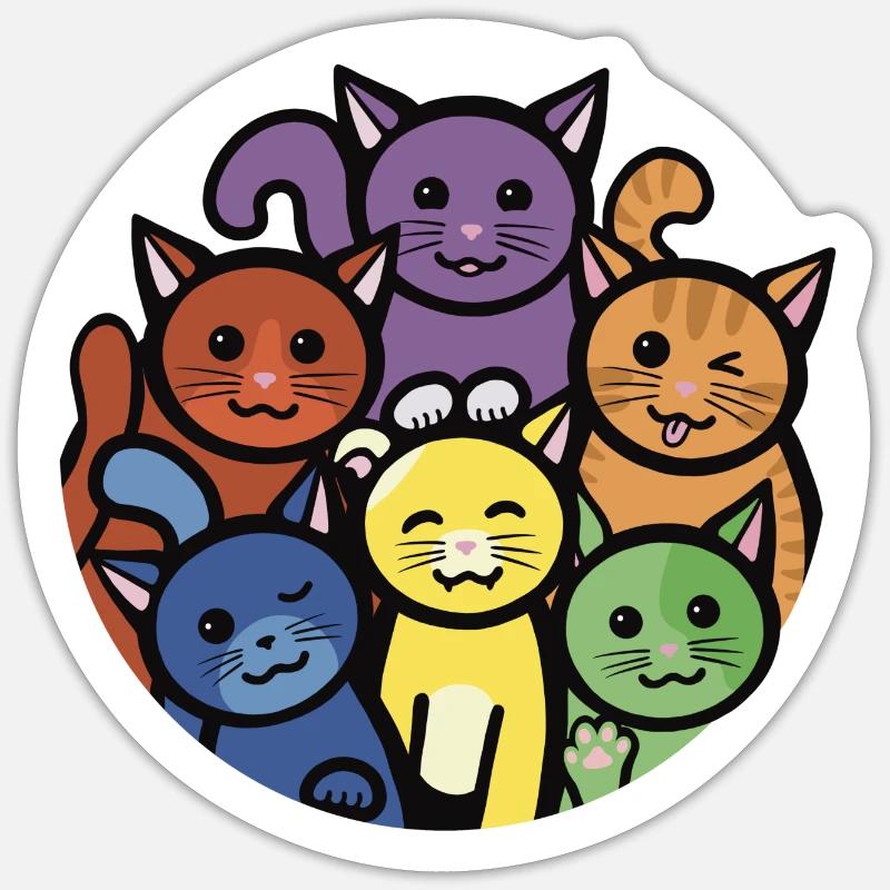 Rainbow Cats Rond - Sticker taille S (10 x 10 cm) - blanc mat