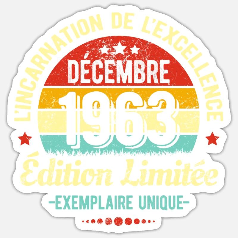 MILLÉSIME DÉCEMBRE 1963 ÉDITION LIMITÉE - Sticker taille S (10 x 10 cm) - blanc mat