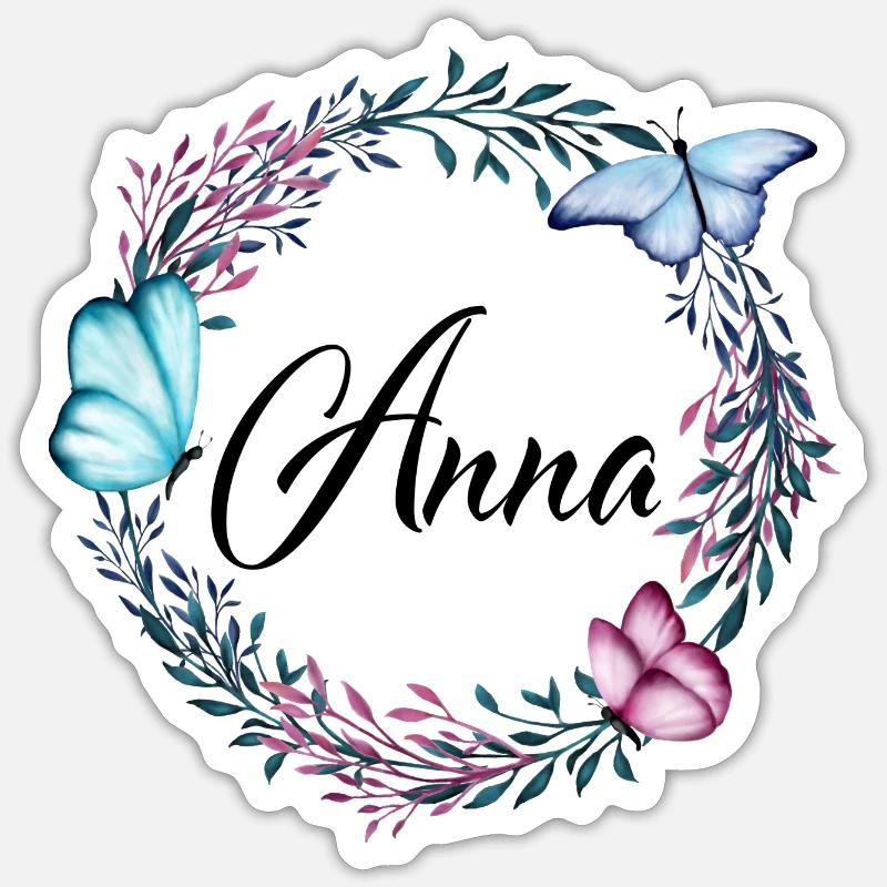 Anna, Navn, Bogstaver, Blomsterkrans, Gave - Sticker størrelse S (10 x 10 cm) - mat hvid