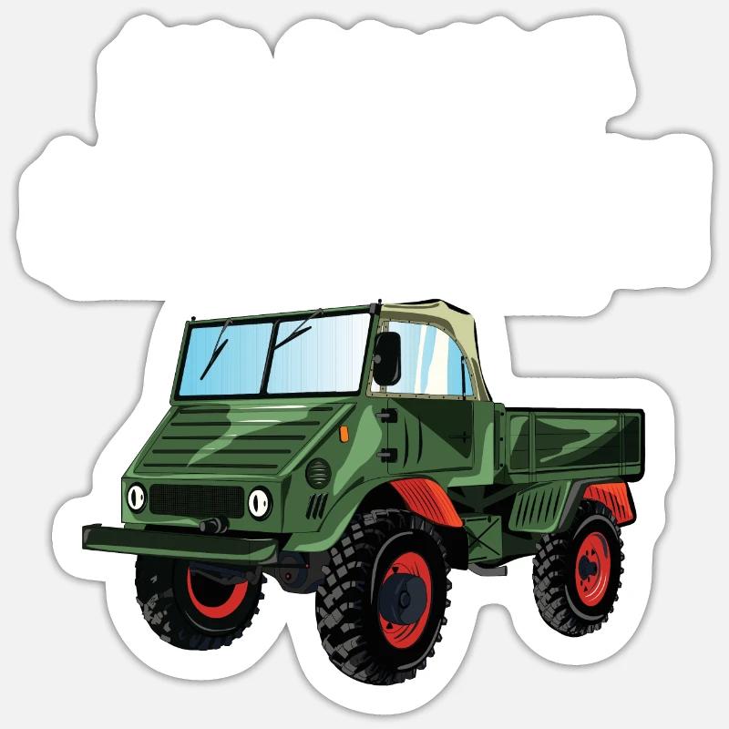 No Road? No Problem! Unimog - Offroad - Oldtimer - Sticker Größe S (10 x 10 cm) - Mattweiß