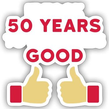 It took 50 years to look this good - Sticker size S (10 x 10 cm) - white matte - Front
