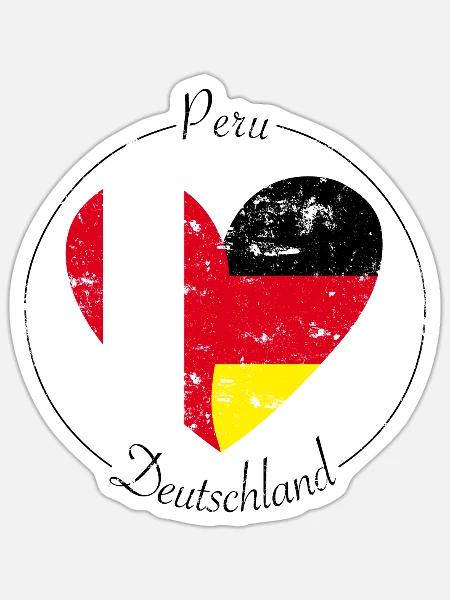 Flaggenherz Peru Deutschland - Sticker Größe S (10 x 10 cm) - Mattweiß