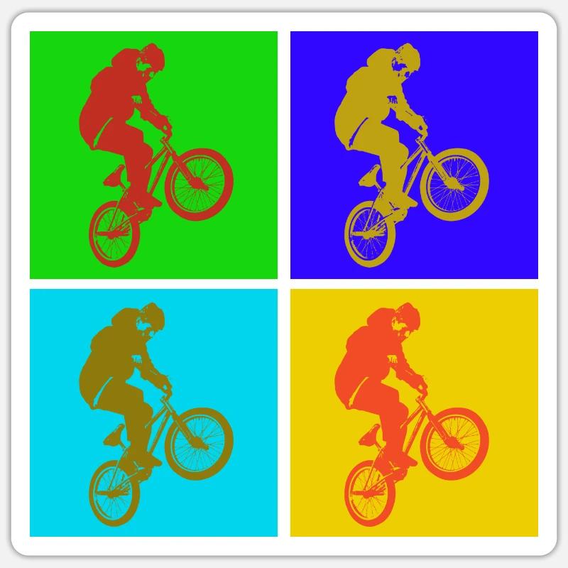 BMX Pop Art - Sticker taille S (10 x 10 cm) - blanc mat