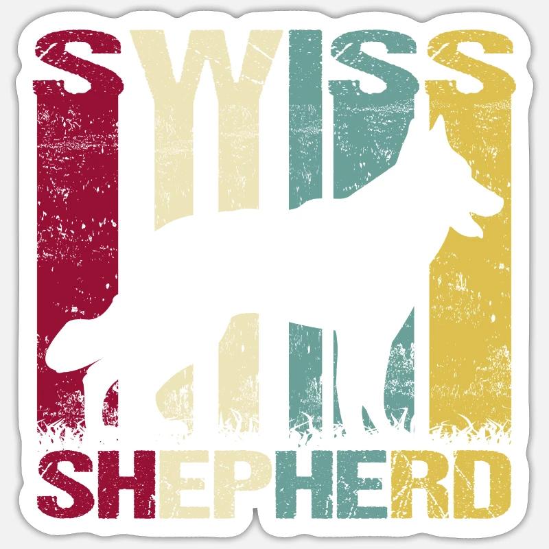 Weisser Weißer Schweizer Schäferhund Retro - Sticker Größe S (10 x 10 cm) - Mattweiß