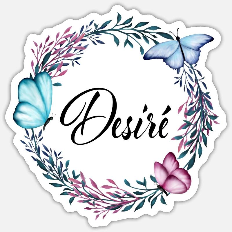 Desiré, nom, lettrage, couronne de fleurs, cadeau - Sticker taille S (10 x 10 cm) - blanc mat