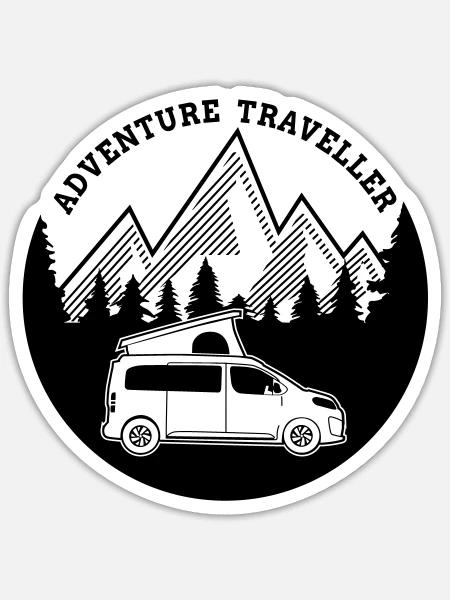 Adventure Traveller Campster Van - Sticker Größe S (10 x 10 cm) - Mattweiß