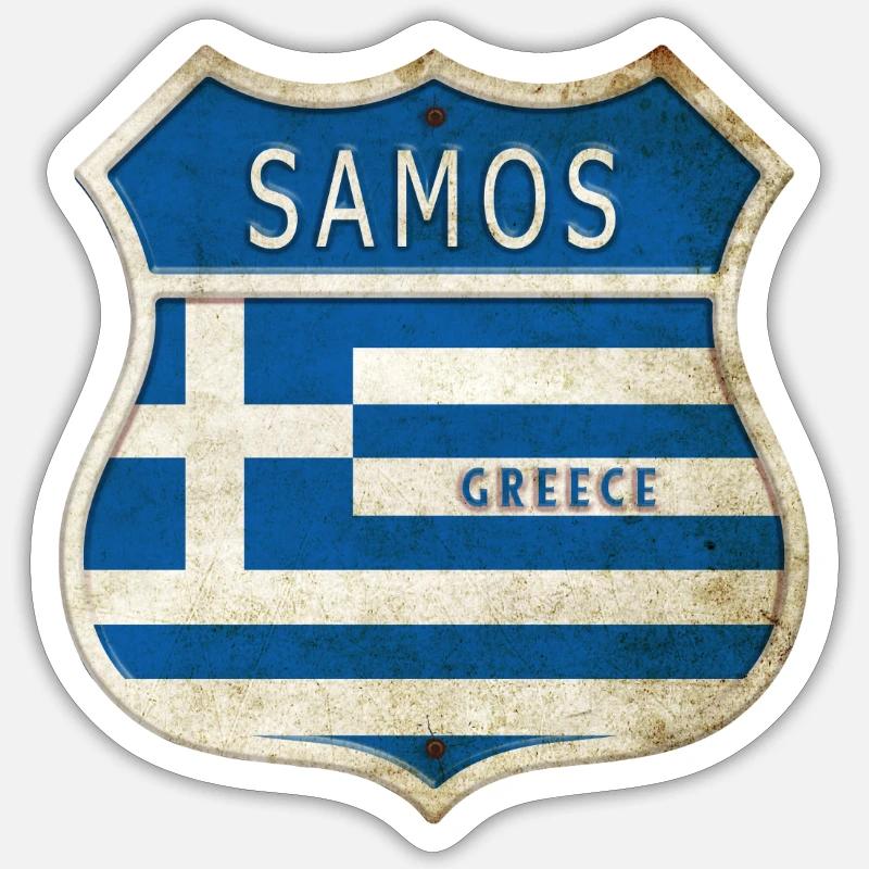 Samos Grèce Armoiries Drapeaux Design - Sticker taille S (10 x 10 cm) - blanc mat