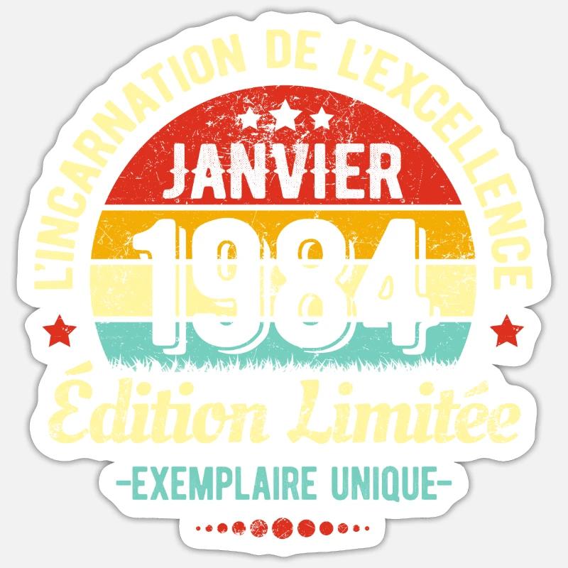 MILLÉSIME JANVIER 1984 ÉDITION LIMITÉE - Sticker taille S (10 x 10 cm) - blanc mat