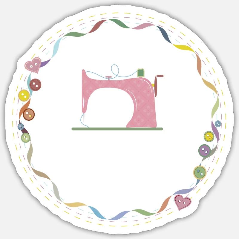 nostalgisch bunte Nähmaschine mit Knöpfe - Sticker Größe S (10 x 10 cm) - Mattweiß